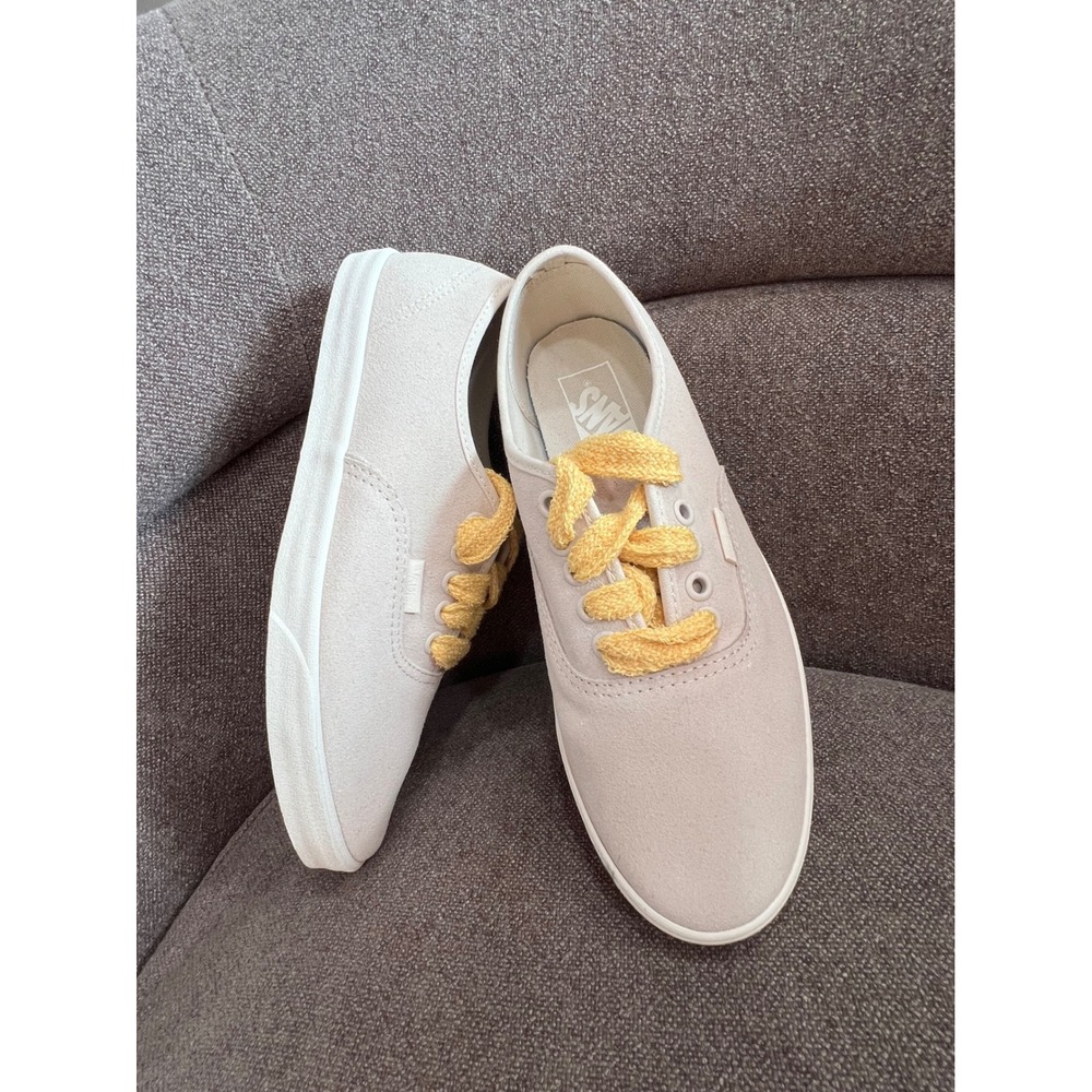 Vans Low Top Suede Sneakers Beige Yellow Fat Laces Waffle Sole 8